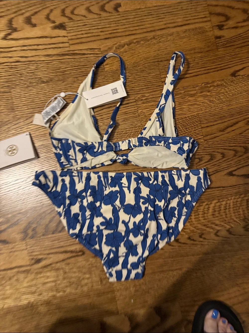 NWT Tory Burch White Bikini with Bold Blue Floral Print set